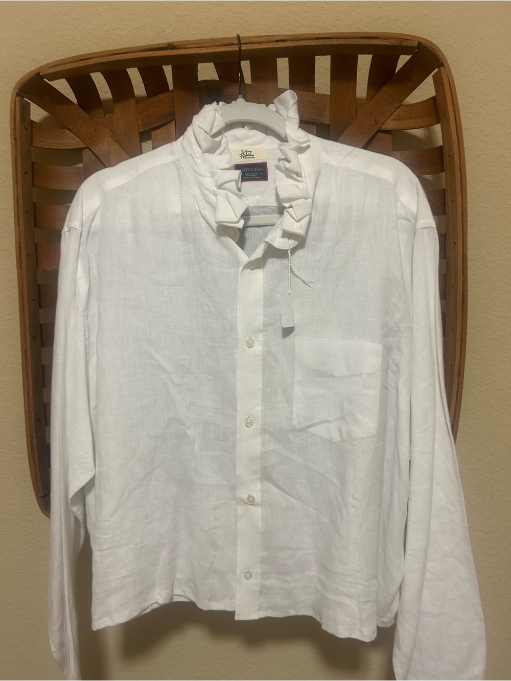 UNTUCKit White Ruffle-Collar Linen Blouse